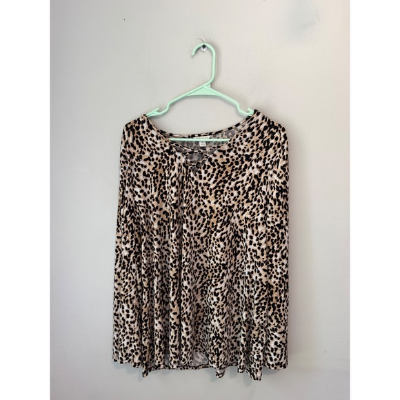 Cato Tops - Cato Womens XL Leopard Print Lattice V-Neck Long Sleeve Swing Top Blouse RN37080
